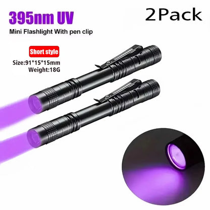UV Flashlight 395Nm Ultraviolet Torch with Pen Clip Portable AAA Batteries Used Violet Light Pet Urine Scorpion Detector UV Lamp