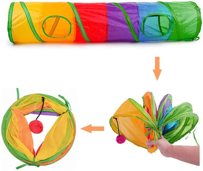 Andiker Cat Tunnel for Indoor Cats, 45" Long Rainbow Collapsible Kitten Tube with a Fun Ball and 2 Holes Cat Play Tunnel, Rabbit Tunnel for Kittens Exercising Hiding Training and Running(Colorful)