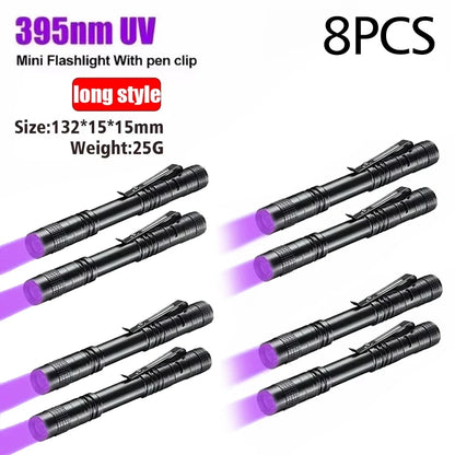UV Flashlight 395Nm Ultraviolet Torch with Pen Clip Portable AAA Batteries Used Violet Light Pet Urine Scorpion Detector UV Lamp