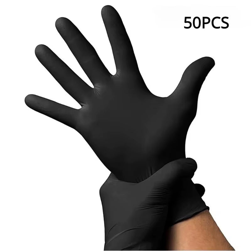 50/20PCS Disposable Black Nitrile Gloves Latex Free Waterproof Durable Suitable for Kitchen Food Processing Beauty Salonfamily