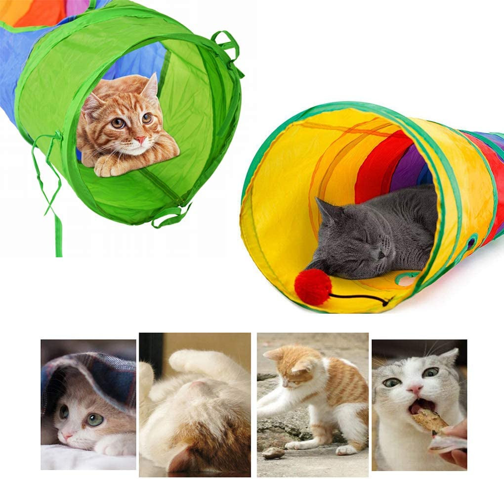 Andiker Cat Tunnel for Indoor Cats, 45" Long Rainbow Collapsible Kitten Tube with a Fun Ball and 2 Holes Cat Play Tunnel, Rabbit Tunnel for Kittens Exercising Hiding Training and Running(Colorful)