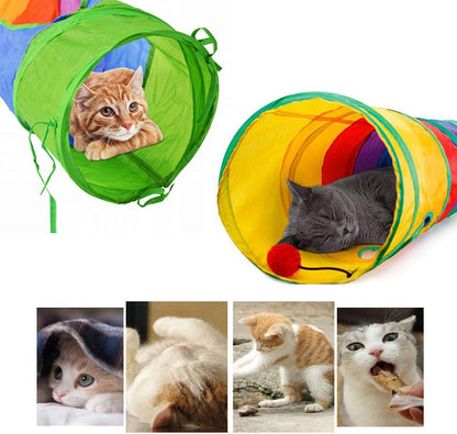 Andiker Cat Tunnel for Indoor Cats, 45" Long Rainbow Collapsible Kitten Tube with a Fun Ball and 2 Holes Cat Play Tunnel, Rabbit Tunnel for Kittens Exercising Hiding Training and Running(Colorful)
