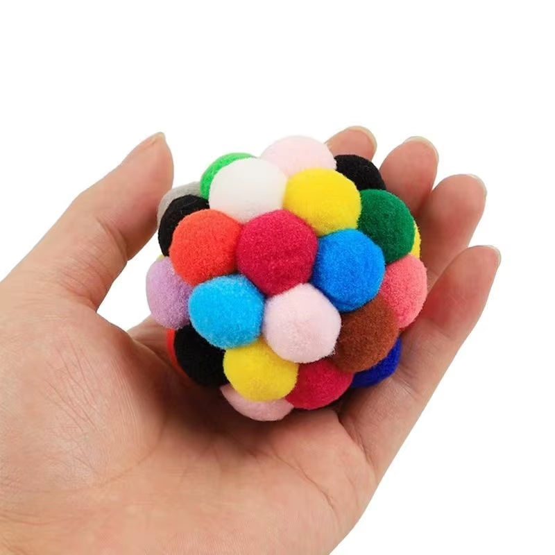 Cat Interactive Toy Plush Ball Pet Bouncy Ball Self-Play Ball Boredom Reliever Cat Teaser Colorful Yarn Ball Pet Toy