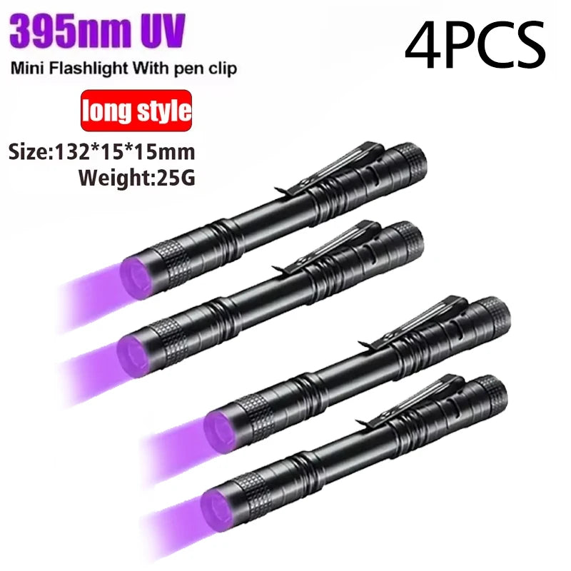 UV Flashlight 395Nm Ultraviolet Torch with Pen Clip Portable AAA Batteries Used Violet Light Pet Urine Scorpion Detector UV Lamp