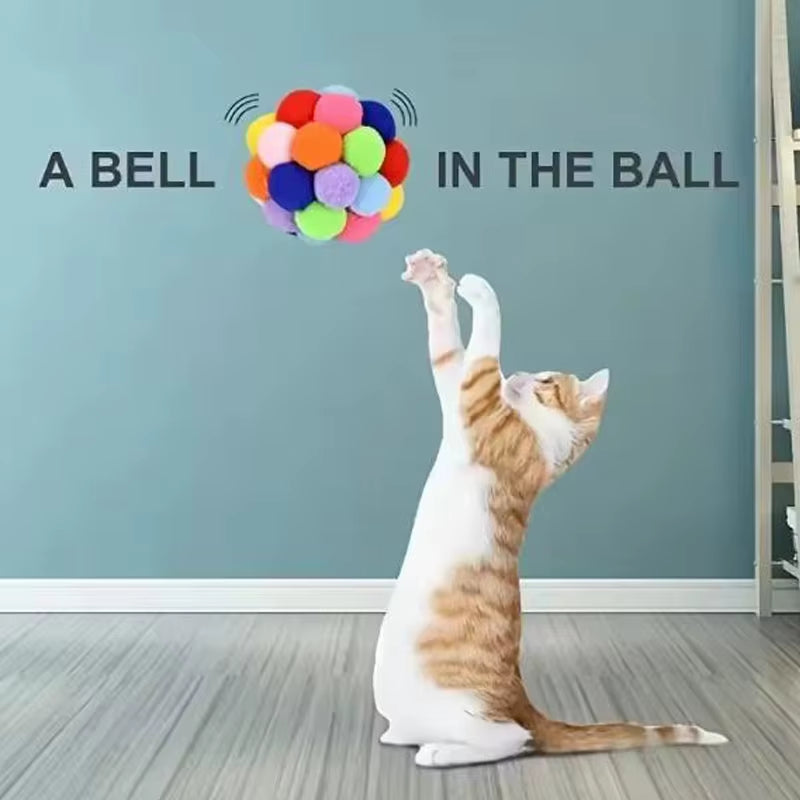 Cat Interactive Toy Plush Ball Pet Bouncy Ball Self-Play Ball Boredom Reliever Cat Teaser Colorful Yarn Ball Pet Toy