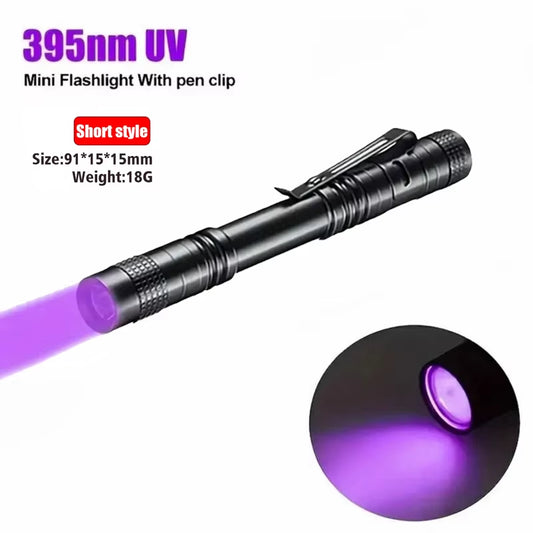 UV Flashlight 395Nm Ultraviolet Torch with Pen Clip Portable AAA Batteries Used Violet Light Pet Urine Scorpion Detector UV Lamp