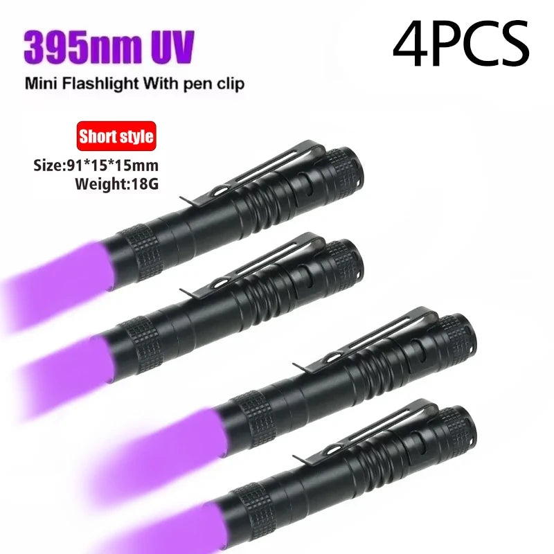 UV Flashlight 395Nm Ultraviolet Torch with Pen Clip Portable AAA Batteries Used Violet Light Pet Urine Scorpion Detector UV Lamp