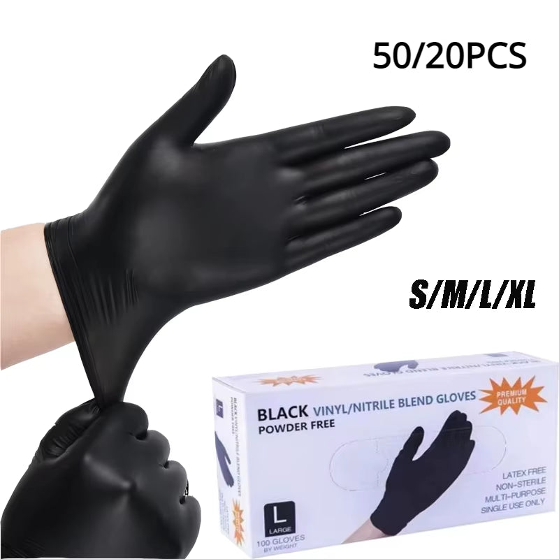 50/20PCS Disposable Black Nitrile Gloves Latex Free Waterproof Durable Suitable for Kitchen Food Processing Beauty Salonfamily