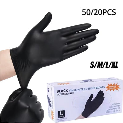 50/20PCS Disposable Black Nitrile Gloves Latex Free Waterproof Durable Suitable for Kitchen Food Processing Beauty Salonfamily