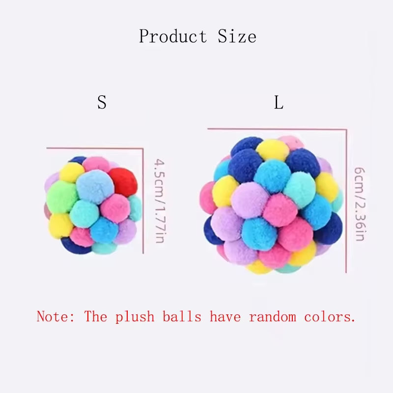 Cat Interactive Toy Plush Ball Pet Bouncy Ball Self-Play Ball Boredom Reliever Cat Teaser Colorful Yarn Ball Pet Toy