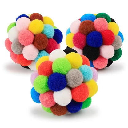 Cat Interactive Toy Plush Ball Pet Bouncy Ball Self-Play Ball Boredom Reliever Cat Teaser Colorful Yarn Ball Pet Toy