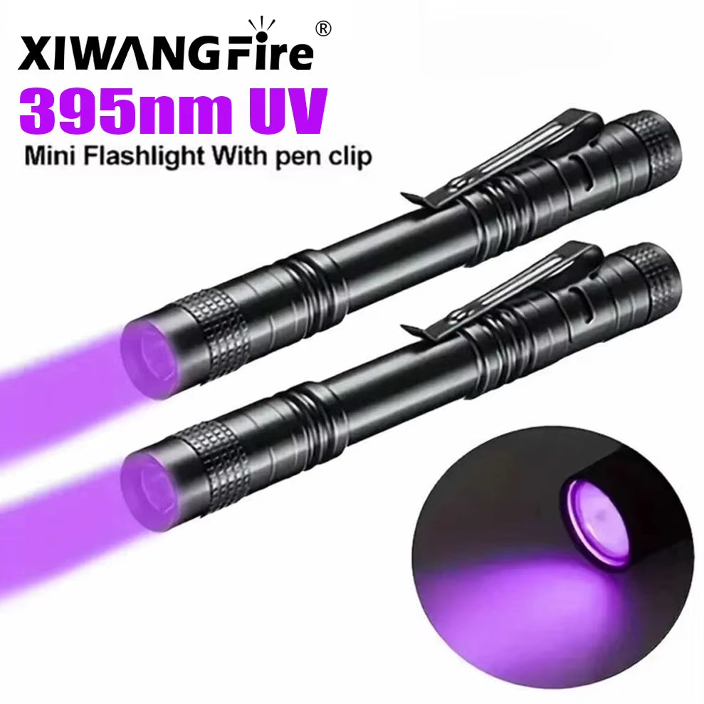 UV Flashlight 395Nm Ultraviolet Torch with Pen Clip Portable AAA Batteries Used Violet Light Pet Urine Scorpion Detector UV Lamp