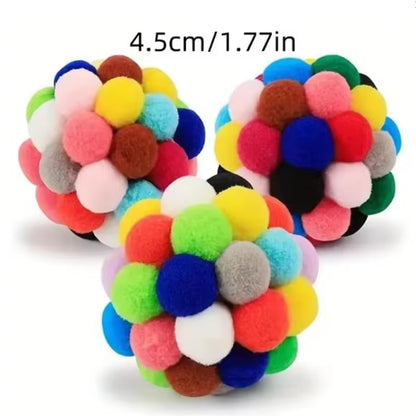 Cat Interactive Toy Plush Ball Pet Bouncy Ball Self-Play Ball Boredom Reliever Cat Teaser Colorful Yarn Ball Pet Toy