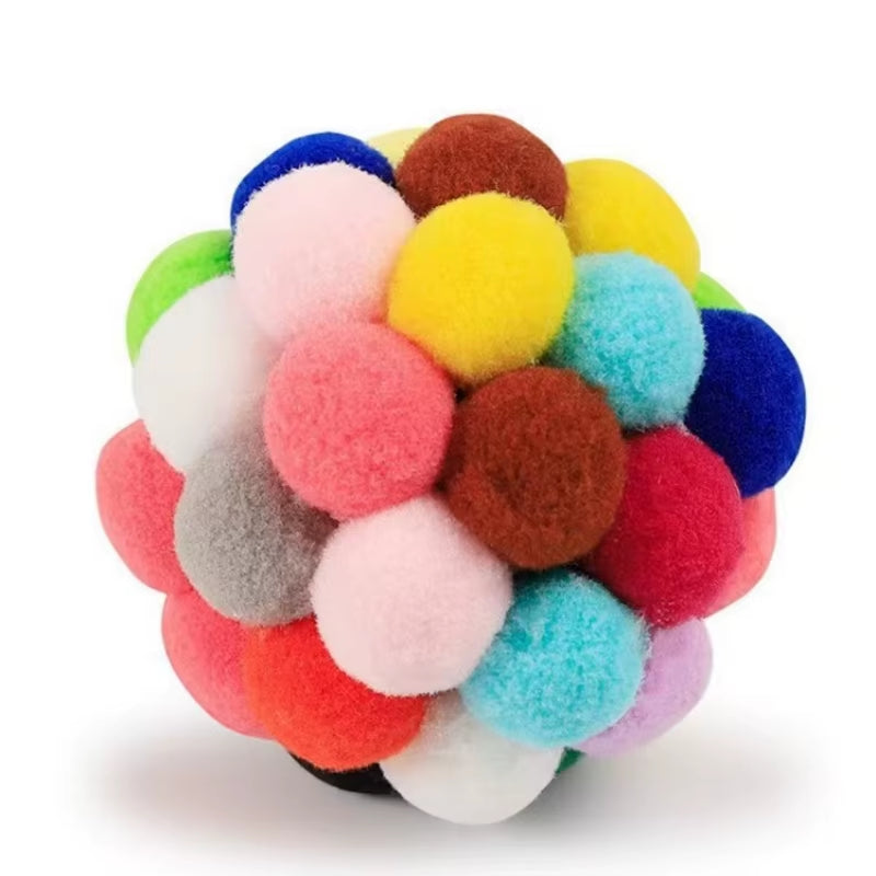 Cat Interactive Toy Plush Ball Pet Bouncy Ball Self-Play Ball Boredom Reliever Cat Teaser Colorful Yarn Ball Pet Toy