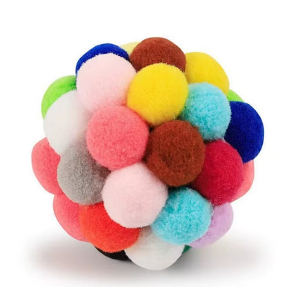 Cat Interactive Toy Plush Ball Pet Bouncy Ball Self-Play Ball Boredom Reliever Cat Teaser Colorful Yarn Ball Pet Toy