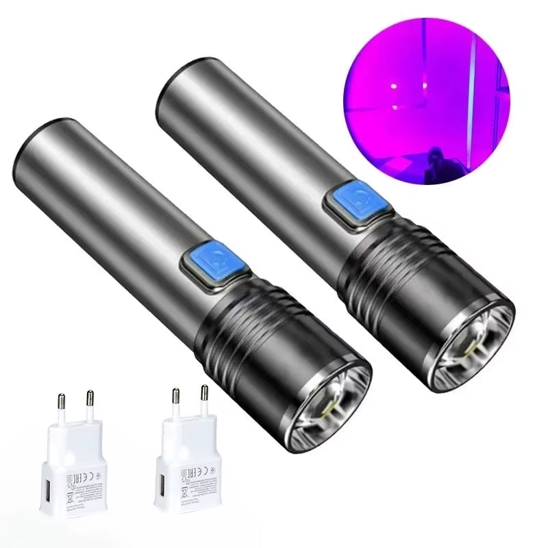 395Nm UV Flashlight Blacklight Zoomable USB Rechargeable UV Light Ultraviolet Flashlight for Pet Urine Detector Resin Curing