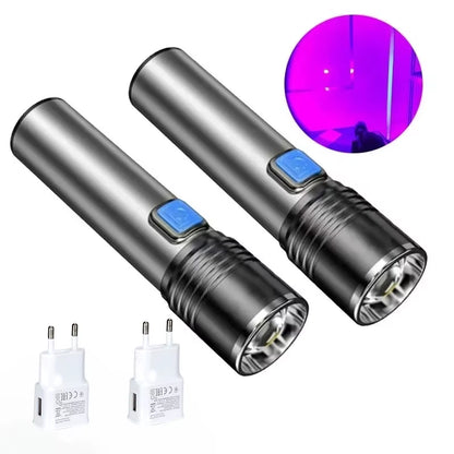 395Nm UV Flashlight Blacklight Zoomable USB Rechargeable UV Light Ultraviolet Flashlight for Pet Urine Detector Resin Curing