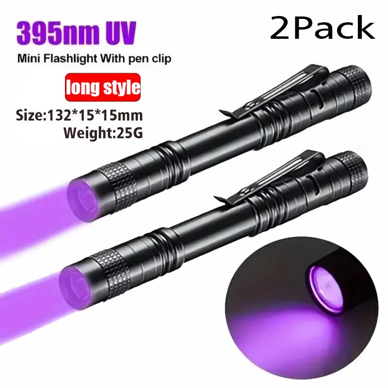 UV Flashlight 395Nm Ultraviolet Torch with Pen Clip Portable AAA Batteries Used Violet Light Pet Urine Scorpion Detector UV Lamp