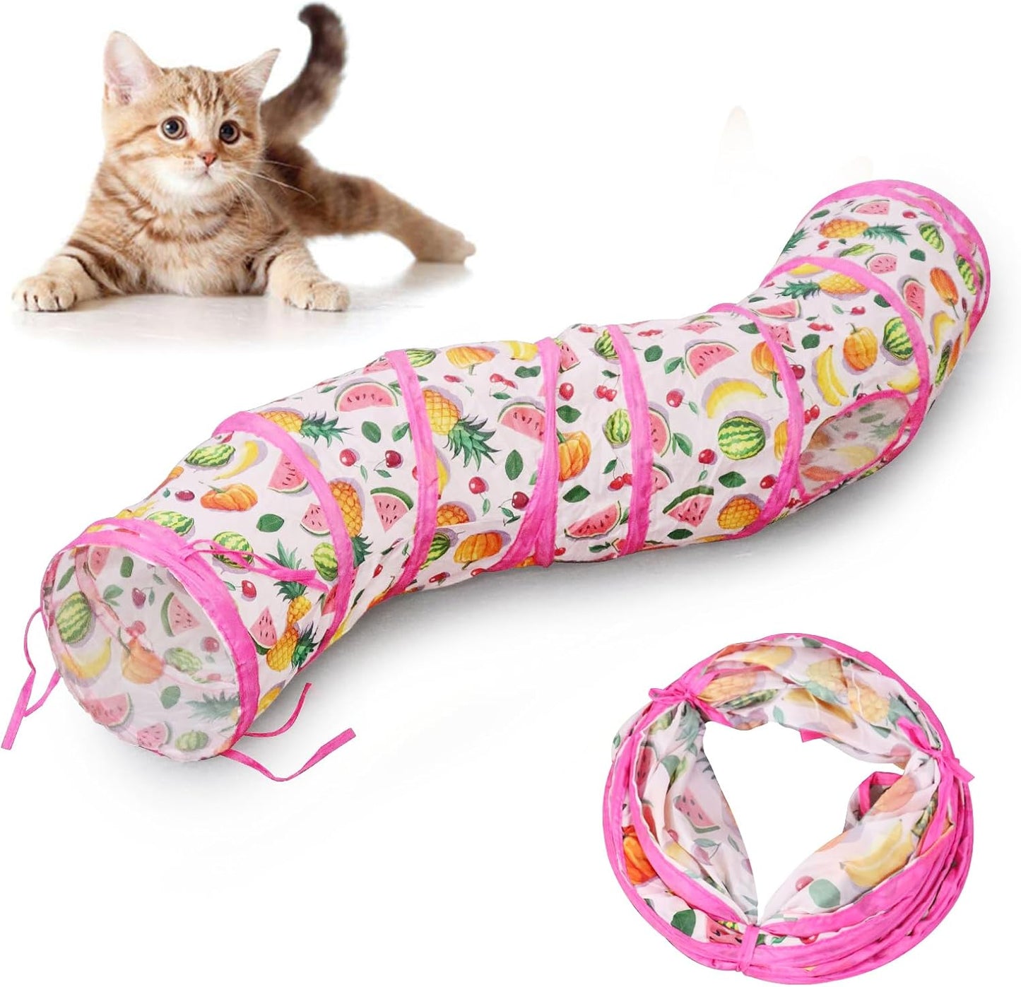 Andiker Cat Tunnel for Indoor Cats, 45" Long Rainbow Collapsible Kitten Tube with a Fun Ball and 2 Holes Cat Play Tunnel, Rabbit Tunnel for Kittens Exercising Hiding Training and Running(Colorful)
