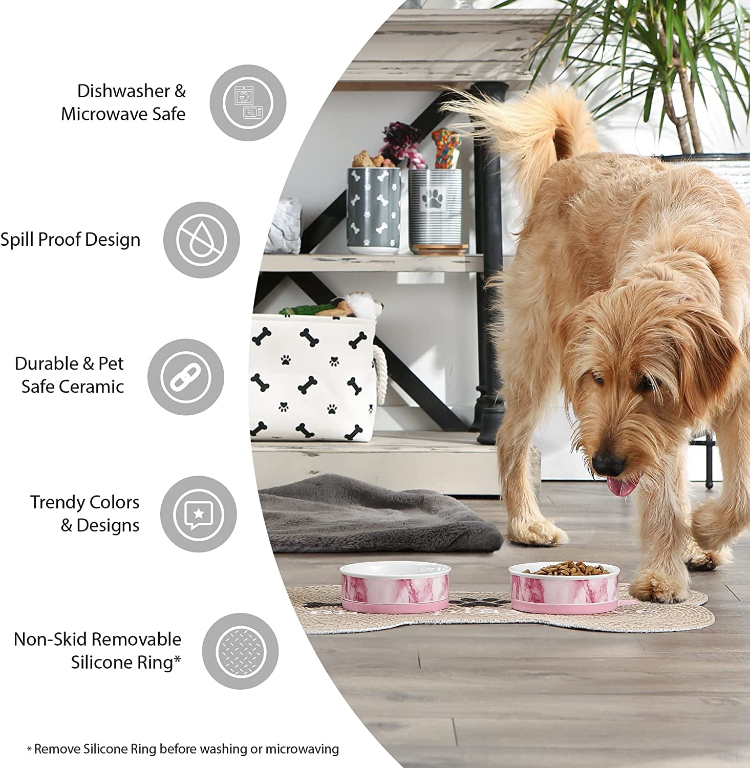 Paw & Patch Ceramic Pet Collection, Medium Set, 6X2", Gray, 2 Piece