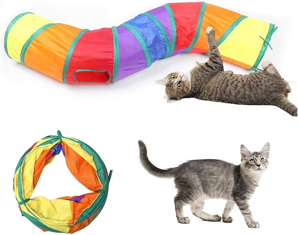 Andiker Cat Tunnel for Indoor Cats, 45" Long Rainbow Collapsible Kitten Tube with a Fun Ball and 2 Holes Cat Play Tunnel, Rabbit Tunnel for Kittens Exercising Hiding Training and Running(Colorful)