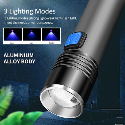 395Nm UV Flashlight Blacklight Zoomable USB Rechargeable UV Light Ultraviolet Flashlight for Pet Urine Detector Resin Curing