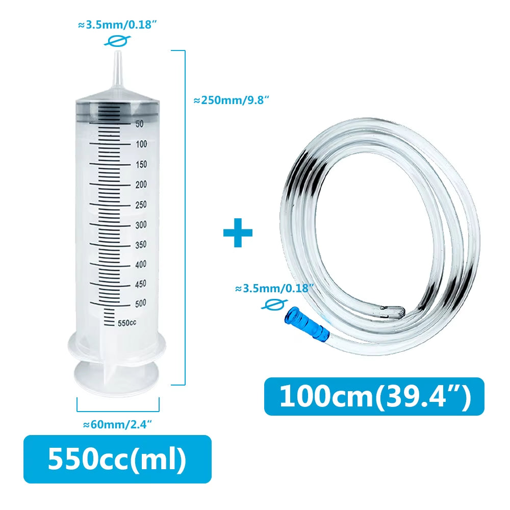 100Ml-550Ml Syringe Large Capacity with Multifunction 100Cm Hose Pump Measuring Washable Injector for Pet Feeding Oil Glue Fluid