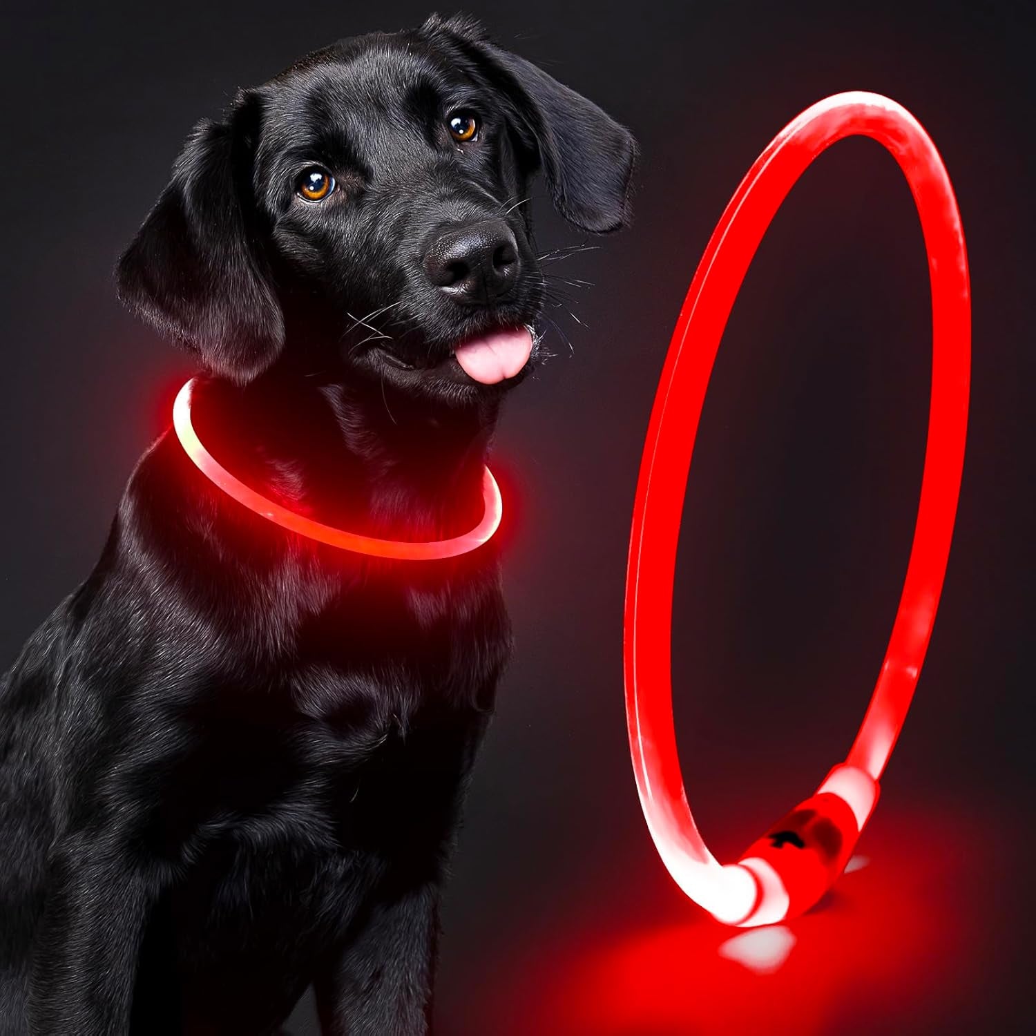Light up Dog Collar - Waterproof LED Pet Collar Rechargeable, TPU Cuttable Glow in the Dark Dog Lights for Night Walking (Pink)