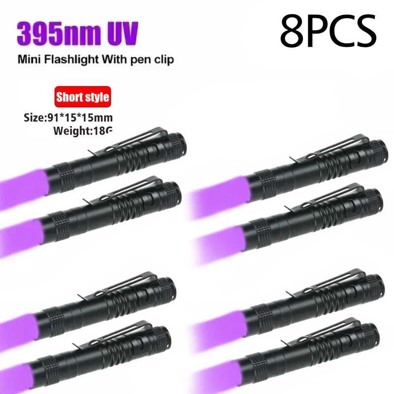 UV Flashlight 395Nm Ultraviolet Torch with Pen Clip Portable AAA Batteries Used Violet Light Pet Urine Scorpion Detector UV Lamp