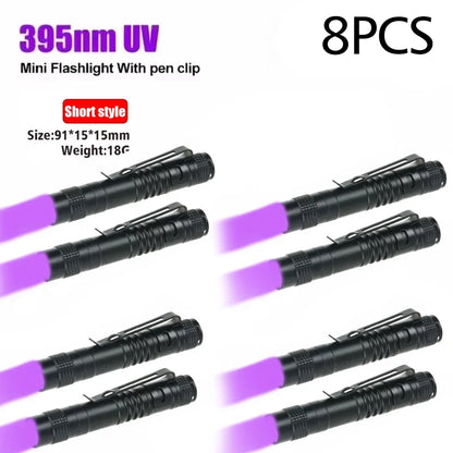 UV Flashlight 395Nm Ultraviolet Torch with Pen Clip Portable AAA Batteries Used Violet Light Pet Urine Scorpion Detector UV Lamp