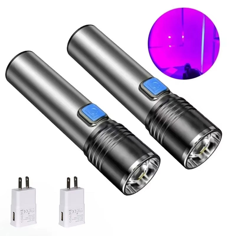 395Nm UV Flashlight Blacklight Zoomable USB Rechargeable UV Light Ultraviolet Flashlight for Pet Urine Detector Resin Curing