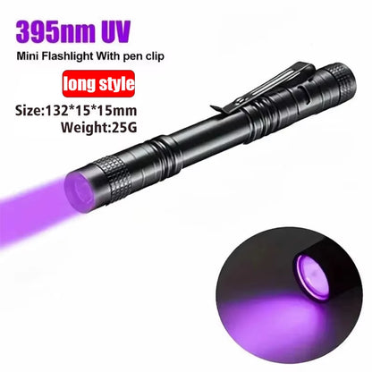 UV Flashlight 395Nm Ultraviolet Torch with Pen Clip Portable AAA Batteries Used Violet Light Pet Urine Scorpion Detector UV Lamp